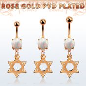 mrodsr piercing ombligo acero 316l pvd oro rosa opalo redondo colgante acero estrella david distribuidor