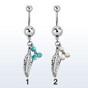 msd601b piercing ombligo acero quirurgico bolas acero liso 5 8mm pluma 3 bolas falsas turquesas 10mm mayorista