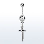 msd768 piercing ombligo acero quirurgico bola acero liso colgante punal colgante laton chapado plata