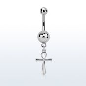 msd769 piercing ombligo acero quirurgico bola acero 5 & 8mm liso colgante cruz ankh plata distribuidor mayorista