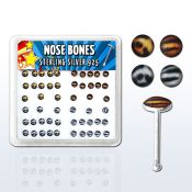 nblgx6 caja display piercing nariz hueso plata esterlina 925 0 6mm logos variados rayas tigre leopardo distribuidor mayorista