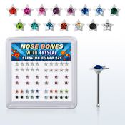 nbsarbxm caja display piercing nariz hueso plata esterlina 925 0 6mm estrella plata lisa 3mm cristal redondo centro al por mayor