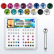 nbsb20xm caja display 52 piercing nariz hueso acero quirurgico cristal redondo 2mm bisel mayorista