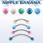 npbnop5 surgical steel nipple banana 5mm synthetic opal balls