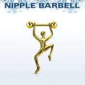 nptd12 gold steel nipple barbell w jewels balls hanging man 