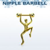 nptd7 barbell pezon acero 316l pvd dorado bolas 5mm hombre colgando oro mayorista