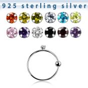 ns06z15m silver noose hoop w a 1 5mm prong set round cz 10mm