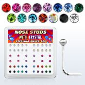 ns14mx box of silver nose studs w 2mm mix color round crystals