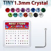 ns6mx box of silver nose studs with tiny 1 25mm crystal tops