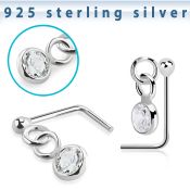 nsdvbz1 silver nose stud ball bezel set dangling cz