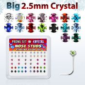nsp19mx box of silver nose studs w 2 5mm prong crystal in colors