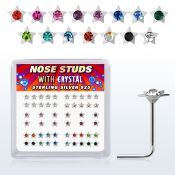 nssarbxm caja display piercing nariz l plata esterlina 925 0 6mm estrella plata lisa 3mm cristal centro redondo mayorista