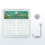 nwzbxc box w 52 silver nose screws w prong set 1.5mm clear czs