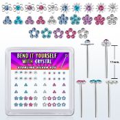NYBXM7M box w 52 silver nose studs w flower crystal tops
