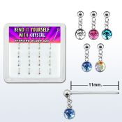 nydm16 silver bend it nose studs w ball assorted crystal