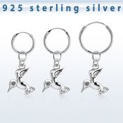 phod36 silver helix hoop earring w plain silver bird dangling