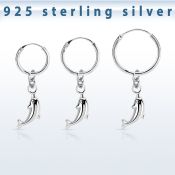 phod37 silver helix hoop earring w plain silver dolphin dangling