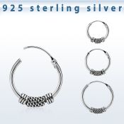 phoxf 925 silver balinese design black oxidized hoop earrings