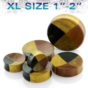 pjsatxl xl size concave double flare plug with 4 wood quarters