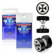 pkmp41 black 316l steel magnetic fake plug w iron cross logo