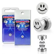pkmp5 black 316l steel magnetic fake plug w smiley logo