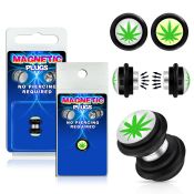 pkmp67 acrylic magnetic fake plug w marijuana on white logo