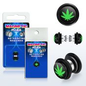 pkmp72 acrylic magnetic fake plug with green marijuana on black