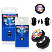 pkmp86 black acrylic magnetic fake plug with multi color swirl