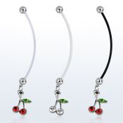 pndch10 pregnancy belly ring w dangling tiny crystal cherry 