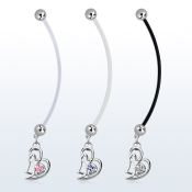 pndz373 piercing ombligo embarazada bolas 5mm acero colgante corazon doble zirconita redonda longitud 50mm al por mayor