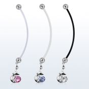 pndz378 piercing ombligo embarazada bolas 5mm acero colgante gata zirconita redonda longitud 50mm mayorista