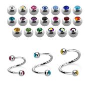 spe2c4 316l steel eyebrow spiral w two 4mm bezel set jewel ball