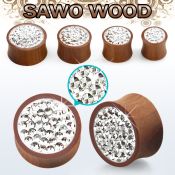 spmfr sawo wood double flare plug w clear ferido multi crystal