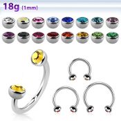 steel circular barbell 1mm w 3mm half jewel balls