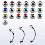 steel eyebrow banana 0.8mm w tiny 2.5 bezel jewel balls