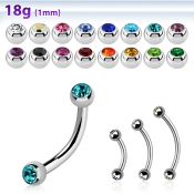steel eyebrow banana 1mm w 2.5mm bezel set jewel balls