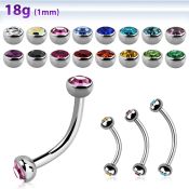 steel eyebrow banana 1mm w 3mm bezel set half jewel balls