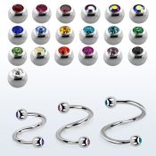 steel eyebrow spiral 0.8mm w 2.5mm bezel set jewel balls