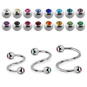 steel eyebrow spiral 0.8mm w 3mm bezel set jewel balls