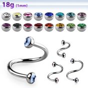 steel eyebrow spiral 1mm w 3mm bezel set half jewel balls