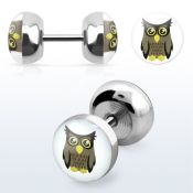 steel fake plug w cute owl logo on white background