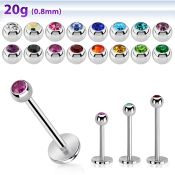 steel labret 0.8mm w tiny 2.5mm bezel set half jewel ball