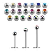 steel labret 1mm with 3mm bezel set jewel ball