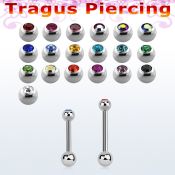 steel tragus barbell 1.2mm w 2.5mm bezel set jewel ball