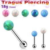 steel tragus piercing 18g w 3mm synthetic opal top ball