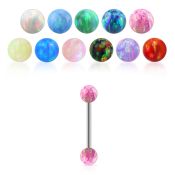 surgical steel eyebrow barbell 20g w two 3mm opal balls