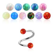surgical steel spiral 18g w two 3mm synthetic opal balls
