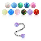 surgical steel spiral 20g w two 3mm synthetic opal balls