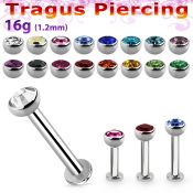 tlbhjb3 316l steel tragus labret 16g w 3mm half jewel ball 