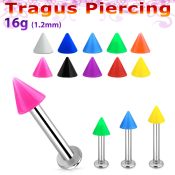 tlbsacn3 316l steel tragus labret 16g w a 3mm solid color cone 